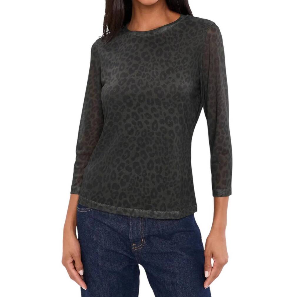 NEW SANCTUARY mesh three quarter sleeve top in kalamata leopard